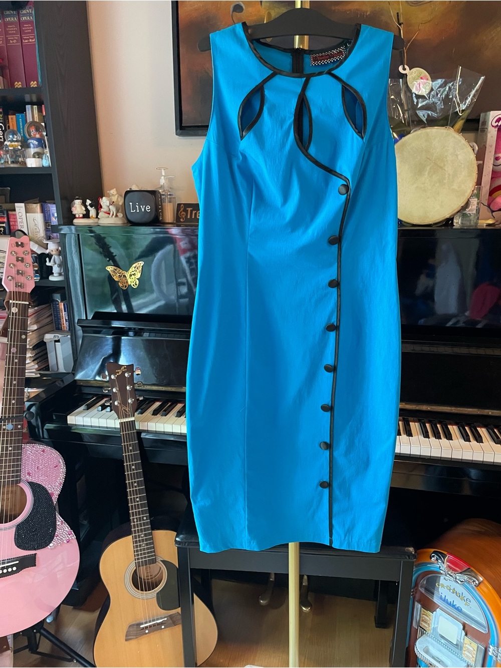 Voodoo Vixen Blue Nautical Button Flare Dress